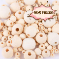 1105pcs Wood Natural Round Wooden Beads Set